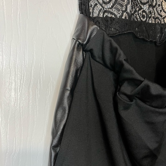 Plunge Halter Lace Faux Leather Midi Dress - Picture 5 of 8